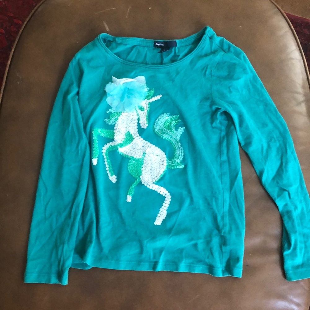 Girls long sleeve sequin unicorn T-shirt.